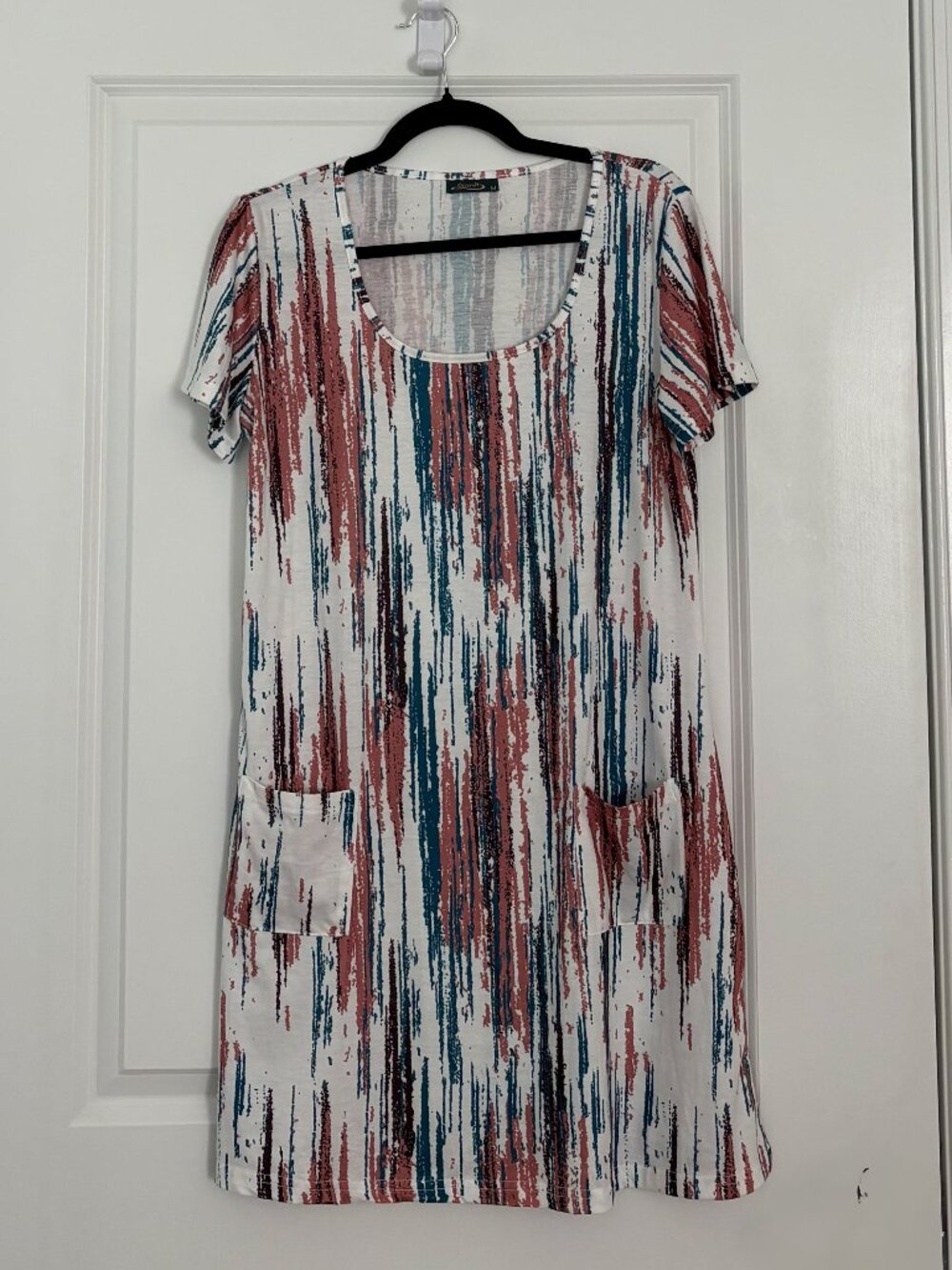 OFEEFAN Loose U Neck Short Sleeve Casual Summer Sundress with Pockets Size M